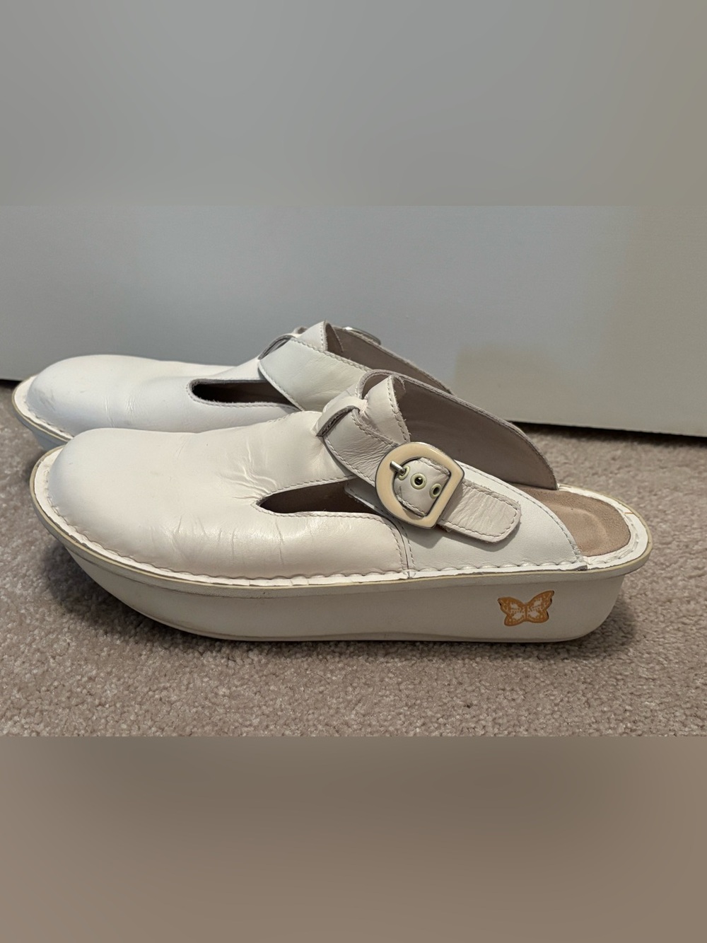 Alegria Donna Clog Women’s Size 7 White Leather Buckle Mary Jane Slip-On Shoe